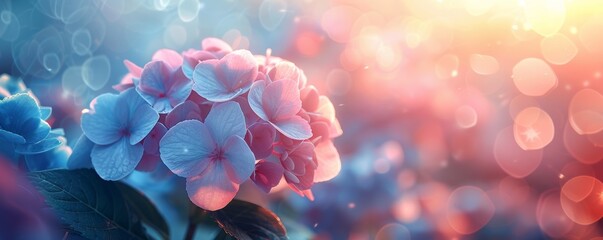 Wall Mural - Dreamy hydrangea blossoms at sunset