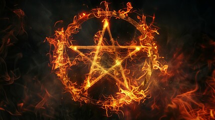 fiery pentagram symbol on black background spooky witchcraft horror concept with ethereal nightmare atmosphere