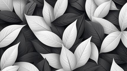 Wall Mural - Monochrome leaves pattern in black and white, abstract foliage background, perfect for nature-themed designs.