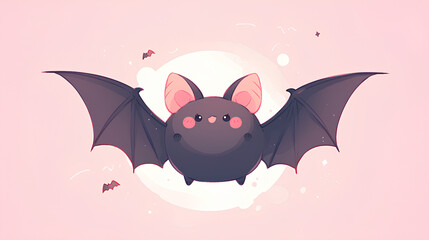 Sticker - Cute kawaii flying bat simple background