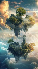 Wall Mural - Floating islands in dreamy skyscape