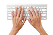 © kilimanjaro  - Hands typing on a white computer keyboard transparent background