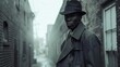 © Bijac - mysterious african american man in trench coat noir detective in foggy alley