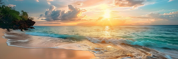 Marvellous Sunrise Beach. Tranquil Holiday Destination. Sea and Sky concept.