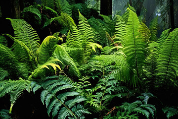 Wall Mural - A lush, tropical jungle with a bright sun shining through the trees.