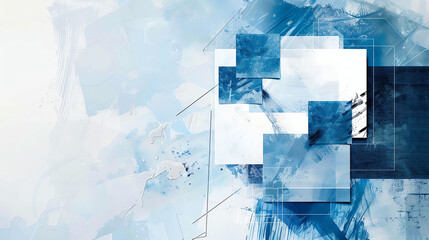 Wall Mural - This is a blue and white abstract painting with a cross-like shape in the center.

