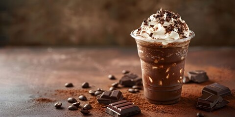 Poster - Delectable Mocha Frappe with Whipped Cream and Chocolate Shavings Capturing the Essence of Summer Indulgence