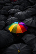 © Fabio - Rainbow umbrella fly out the mass of black umbrellas