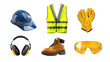 © Oulaphone - Safety equipment or personal protective equipments for industry and construction engineers. Isolated transparent background.