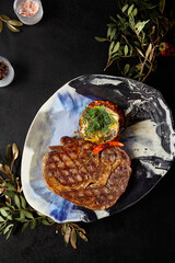 Sticker - Savory Ribeye Steak with Roasted Potatoes Served on Elegant Plate