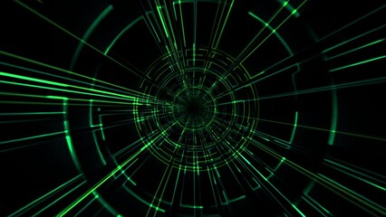 Going through abstract green structure in a shape of digital tunnel made of glowing neon lines. Data stream background for programming, computer science, engineering and cyber technologies. 4k 60fps
