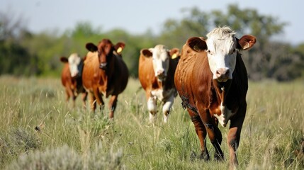 Wall Mural - rearing cattle freely in the field