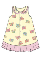 Wall Mural - Baby girls cute floral rainbow print yellow kid wear frock dress with all over print  &  lapel collar