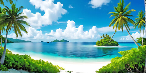 Tropical white sand beach with coco palms