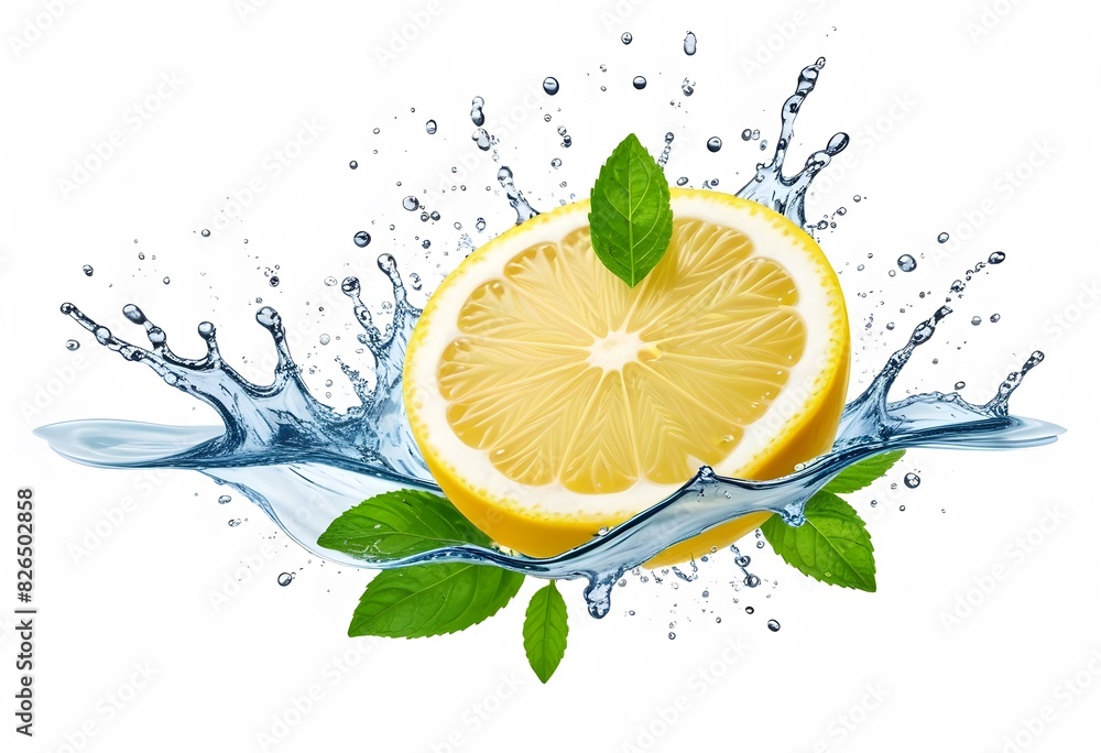Lime fruit slice, leaves and green juice splash. Vector background with ...