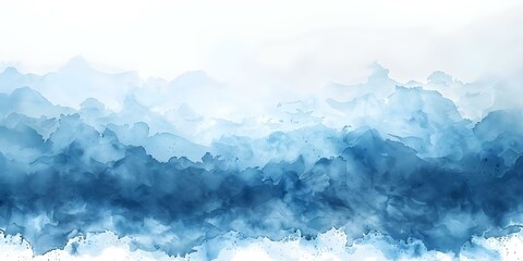 Wall Mural - Gentle blue and white watercolor ocean wave background ideal for abstract designs. Concept Abstract Art, Watercolor Background, Ocean Wave Theme, Blue and White Color Palette