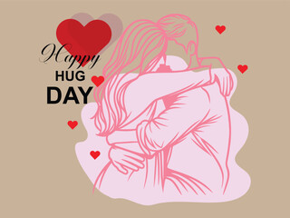 Wall Mural - Happy hug day line art vector illustration