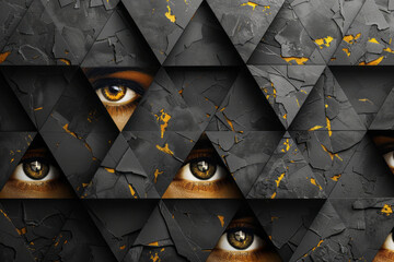 Fototapete - Isometric repeating pattern of pyramids with embedded eye symbols,