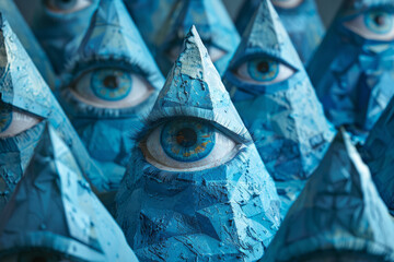 Aufkleber - Isometric repeating pattern of pyramids with embedded eye symbols,