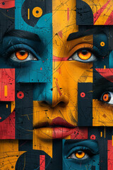 Poster - Seamless pattern of isometric octagons with minimalist eye icons,