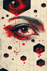 Poster - Seamless pattern of isometric octagons with minimalist eye icons,