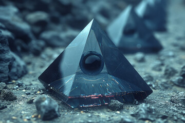 Poster - Minimalist isometric diamond shapes with integrated eye designs,