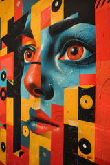 Poster - Isometric background featuring a repeating pattern of geometric shapes and eye symbols,