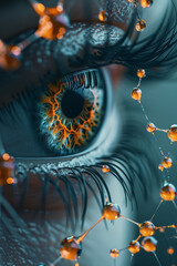 Poster - seamless background of isometric molecular rings with stylized eye shapes,