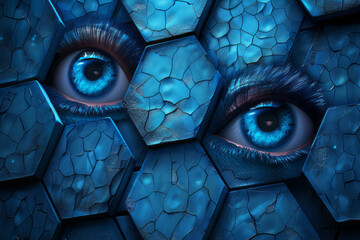 Aufkleber - Isometric background featuring repeating hexagons with embedded large eyes,