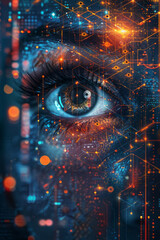 Poster - Abstract isometric hexagonal grids with eye icons, creating a cohesive design,
