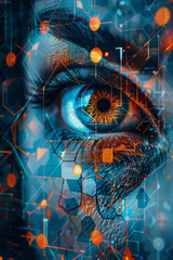 Poster - Abstract isometric hexagonal grids with eye icons, creating a cohesive design,