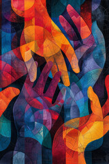 Aufkleber - Isometric background featuring a repeating pattern of geometric shapes and hands radiating power,
