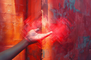Aufkleber - Minimalist isometric diamond shapes with integrated hand designs sending out energy,