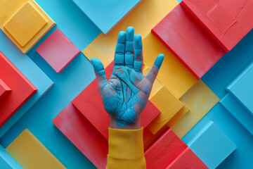 Aufkleber - Minimalist isometric diamond shapes with integrated hand designs sending out energy,