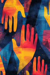 Aufkleber - Abstract seamless background of hands forming geometric shapes, such as triangles and squares, in an isometric style,