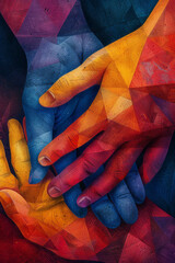 Aufkleber - Abstract seamless background of hands forming geometric shapes, such as triangles and squares, in an isometric style,