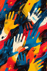 Aufkleber - Seamless isometric pattern with hands forming chevron shapes, creating a dynamic and energetic design,