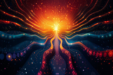 Fototapete - Seamless isometric pattern with heartbeat shapes arranged in a starburst design, radiating energy,
