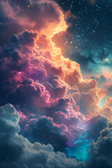 Poster - Scene of fluffy clouds transformed into nebulae, with stardust creating patterns similar to cotton candy skies,