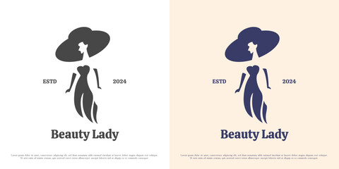 Wall Mural - Beauty fashion woman logo design illustration. Silhouette of beautiful woman lifestyle madam hat lady women boutique model actress victorian princess. Elegant luxury vintage classic old icon symbol 