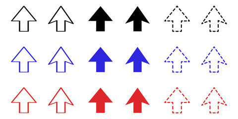 Wall Mural - set of short up arrow signs in various colors and styles isolated on a white background - outline ar