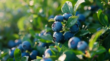 Wall Mural - A bunch of blueberries are on a bush