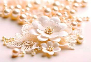 Wall Mural - A close-up of a white lace flower with pearls scattered around it