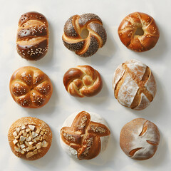 Wall Mural - assortment of challa bread types on a white table