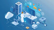 © Suriyo - Doctor using computer backup data on Cloud Computer technology and storage online for computer backup storage data Internet technology backup online document Illustrations style.