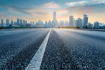 Wall Mural - asphalt highway road and city skyline background