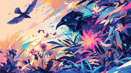 Wall Mural - inspired floral and faunal landscapes inspired by Brazil