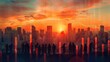 © kitidach - Cityscape expanding upward with an upward financial graph close up, focus on, copy space Lively downtown colors Double exposure silhouette with fiscal prosperity