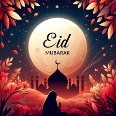 Eid Mubarak, a traditional Islamic festival greeting card poster banner design background illustration