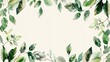 © BackgroundHolic - Watercolor invitation card frame design with copy space  for text, summer green plant branches leaves mock up border.